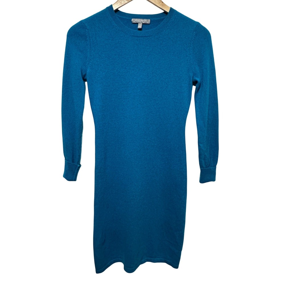 Neiman Marcus 100% Cashmere Sweater Dress Women Small Blue Knite Luxury Travel